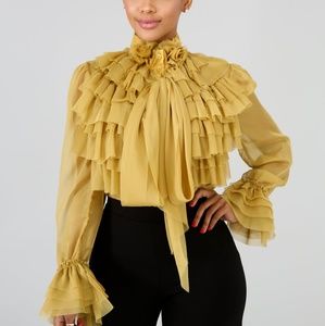 Mustard color ruffle bow top